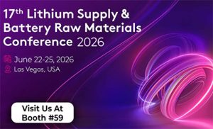 Banner for the 17th Lithium Supply &amp; Battery Raw Materials Conference 2026, June 22–25 in Las Vegas, USA; includes a callout: Visit Us At Booth #59.